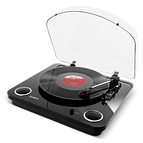 ION Audio Max LP - USB Plattenspieler mit Lautsprecher, 3 Abspielgeschwindigkeiten,Standard RCA-Ausgänge und Kopfhörerausgang - schwarzer Pianolack