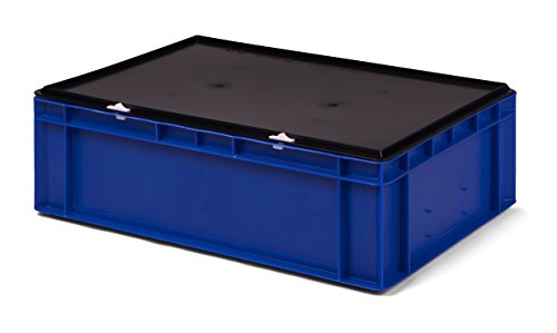 Euro-Transport-Stapelbox/Lagerbehälter, blau, mit Verschlußdeckel schwarz, 600x400x186 mm (LxBxH), 33 Liter Nutzvolumen