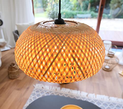 BOURGH Bambus Lampe GROSSETO - Lampe hängend mit Lampenschirm Bambus, 35 cm Durchmesser, korbgeflecht - Hängeleuchte Hängelampe Deckenleuchte