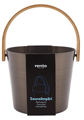 Well Solutions® designt by Rento / 5 Liter Saunaeimer aus Aluminium / mit Henkel aus hochwertigem Bambus / Farbe Anthrazit - Teerbraun