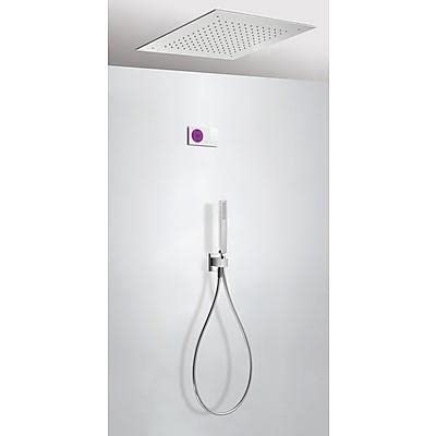 Tres Griferia - Elektronisches Duschset mit Thermostat, Duschkabine, inklusive elektronischem Thermostatsystem (2 Wege), Duschbrause aus Edelstahl an der Decke, 500 x 500 mm (1.34.951), Halterung mit