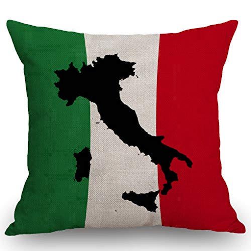 SSOIU Dekorativer Kissenbezug mit italienischer Flagge und Landkarte, für Sofa, Couch, Heimdekoration, 45,7 x 45,7 cm