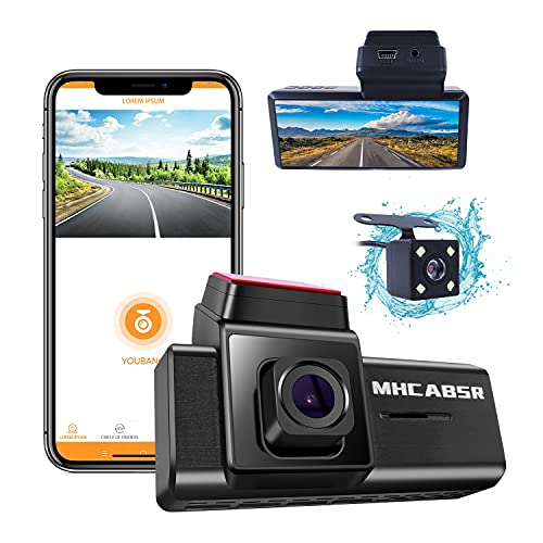 WiFi Dashcam, MHCABSR Fahrrekorder Autokamera 1080P Front- und Rückfahr Kamera Armaturenbrett mit APP, Nachtsicht, Bewegungserkennung, Loop-Aufnahme