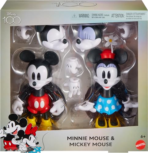 Mattel Disney 100 Sammelfiguren Mickey und Minnie Mouse, austauschbarer Kopf und Hände, weiche gute Elemente