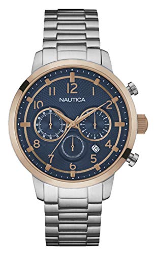 Nautica Herren Analog Quarz Uhr mit Edelstahl Armband NAI19537G