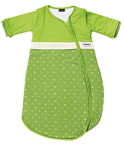 Gesslein Bubou Temperaturregulierender Ganzjahreschlafsack/Schlafsack für Babys/Kinder, Größe 110, Grün mit Sternchen 148
