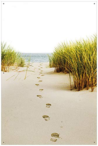 Wallario Garten-Poster Outdoor-Poster - Spuren im Sand- Fußspuren durch die Düne zum Meer in Premiumqualität, Größe: 61 x 91,5 cm, für den Außeneinsatz geeignet
