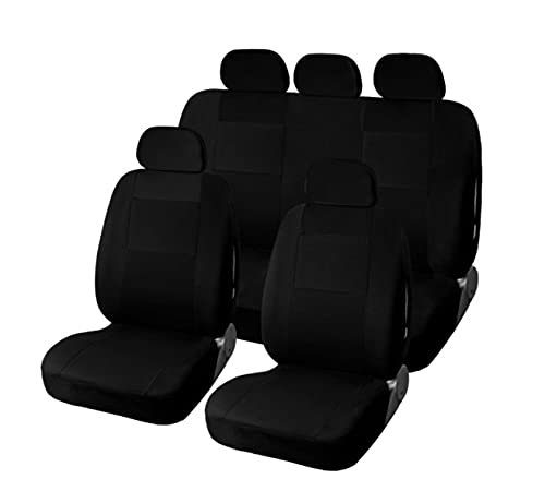 Veshow 9-teiliges Autositzbezüge-Set, modisch, Autositzschutz, universell, kompletter Sitzschutz, Reifenschienen, Autositzzubehör (schwarz)