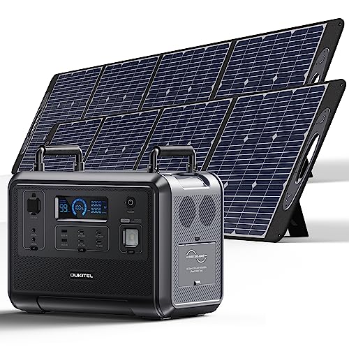 OUKITEL P1201 Tragbare Powerstation 1200W mit 2 x 220 W Solarpanel，960Wh Solargenerator LiFePO4-Batterie, Generatoren für die Notstromversorgung zu Hause, Notfall, Camping, Wohnmobile & Stromausfälle