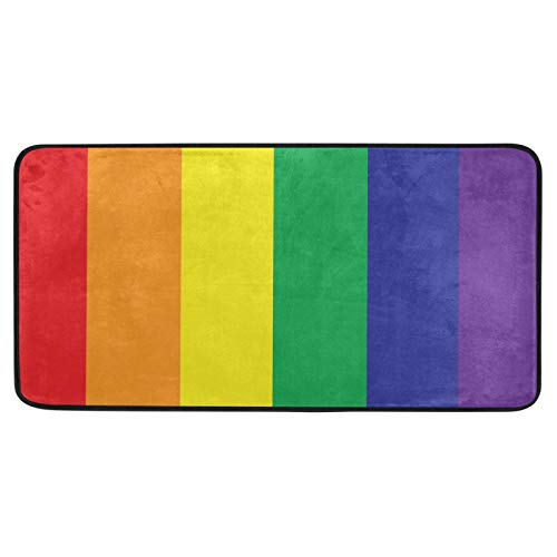 OOWOW Küchenläufer LGBT Pride Regenbogen Streifen Bodenmatte rutschfeste waschbare Fußmatte für Badezimmer drinnen und draußen Eingangsbereich Willkommen Matte 99,1 x 50,8 cm
