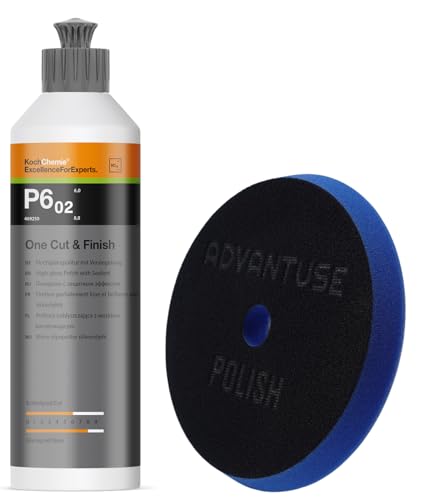 ADVANTUSE - Polierpads Polierschwämme Poliersets für Exzenter- und Rotationspoliermaschine (Koch Chemie P6.02 250ml + One Step Pad 125mm)