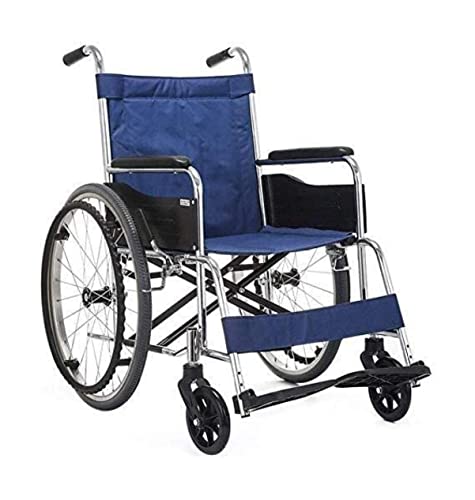 Leichter, zusammenklappbarer Rollstuhl, manueller, selbstfahrender Rollstuhl aus Stahl mit Handbremsen, umklappbarer Rückenlehne und Beckengurt, verstellbarer Fußstütze, tragbarer Reisesport
