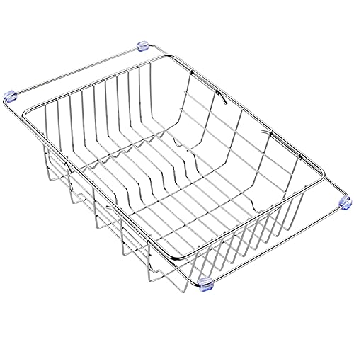 Erweiterbares Geschirr-Trockengestell, Abtropfgestell Utensilienhalter über der Spüle, im Spülbecken oder auf der Besteckablage, rostfreier Edelstahl für die Küche,3325