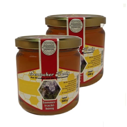Echter Deutscher Sommertrachthonig 2x 500g Glas Honig aus der Oberlausitz 100% natürlich und regionaler Bienenhonig