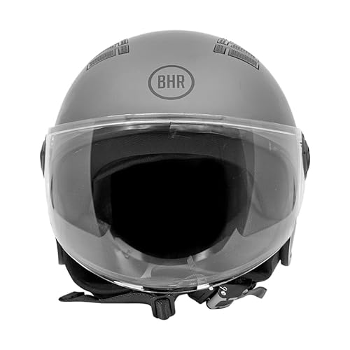 BHR Helm Demi-Jet 834 FLOW - Sommer-Rollerhelm Homologiert ECE 22.06 mit 16 Belüftungslöchern - Vespa-Helm mit Kratzfestem Visier und Mikrometrischer Auslösung - Matt Grau M
