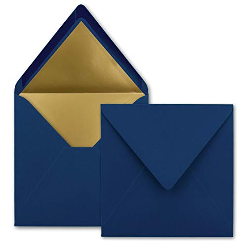 50x - quadratische Gold-gefütterte Brief-Umschläge - 15,5 x 15,5 cm, Dunkelblau (Blau) - Nassklebung - FarbenFroh by GUSTAV NEUSER®