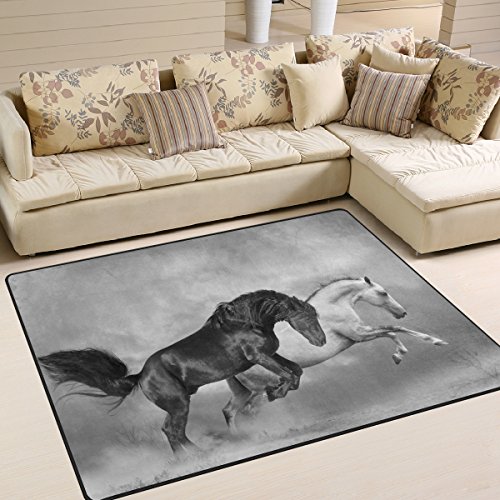Use7 Teppich mit Pferdemotiv, für Wohnzimmer, Schlafzimmer, 160 x 122 cm, Schwarz / Weiß