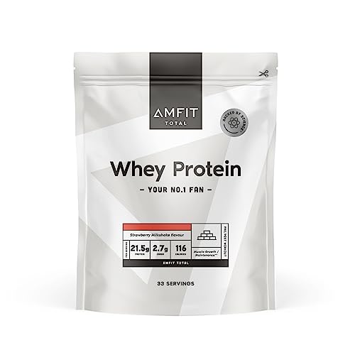 Amazon-Marke: Amfit Nutrition TOTAL Whey Protein Pulver, Geschmacksrichtung: Erdbeer-Milchshake, 33 portions, 1 kg (1er Pack)