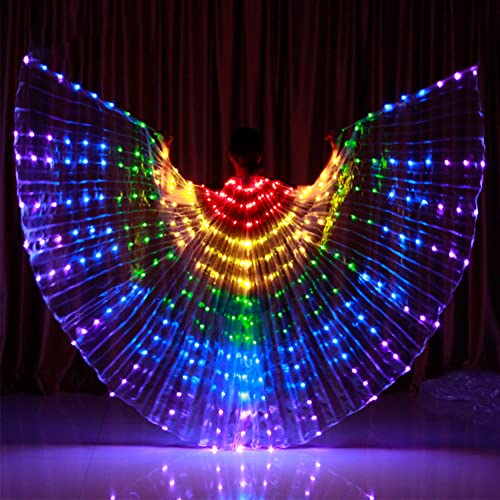 Schmetterlingsflügel Feenflügel für Erwachsene, LED-Lichter Bauchtanzflügel mit ausziehbarem Stab, Leuchtende Performance-Kleidung für Halloween und Weihnachtsfeiern (Bunt)