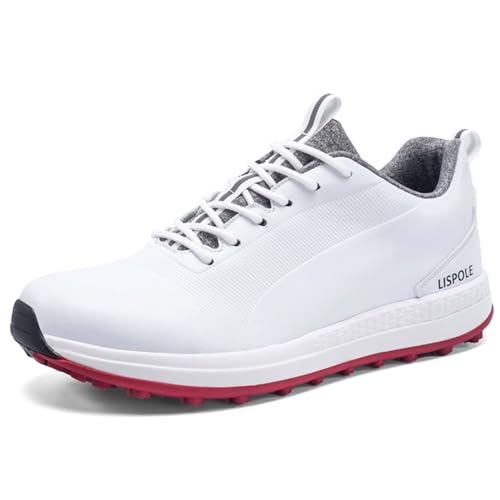 NGARY Golfschuhe Herren Spikeless atmungsaktive leichte Golf Schuhe dämpfende Bequeme Golf Turnschuhe,White a,47 EU