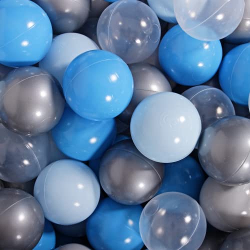 MEOWBABY 50 ∅ 7Cm Kinder Bälle Spielbälle Für Bällebad Baby Plastikbälle Made In EU Blau/Silber/Transparent/Babyblau