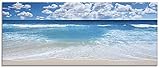 ARTland Glasbilder Wandbild Glas Bild einteilig 125x50 cm Querformat Strand Meer Sommer Karibik Südsee Urlaub Natur Sand Himmel Wolken T8KG