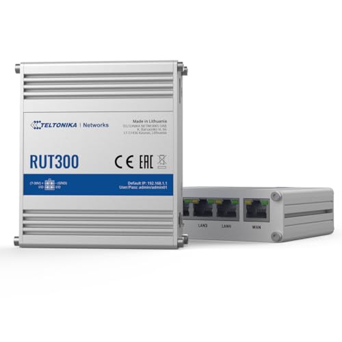Teltonika RUT30000100 Modell RUT300 Industrial Ethernet Router, Aluminiumgehäuse, kompatibel mit Teltonika Remote Management System, 5 x Fast Ethernet Ports (10/100 Mbps), Passive PoE, USA PSU