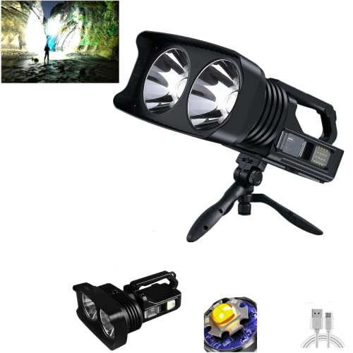 Rechargeable Led Flashlights 100000 High Lumens Searchlight, Super Bright Handheld Spotlight with Tripod And Usb Output for Camping, Searching or Anything Else That Requires A Super Powerful Lamp!