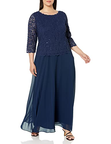 Alex Damen Plus Size Long Tea-length Lace Mock Dress Kleid fr besondere Anlsse, Navy, 50 EU