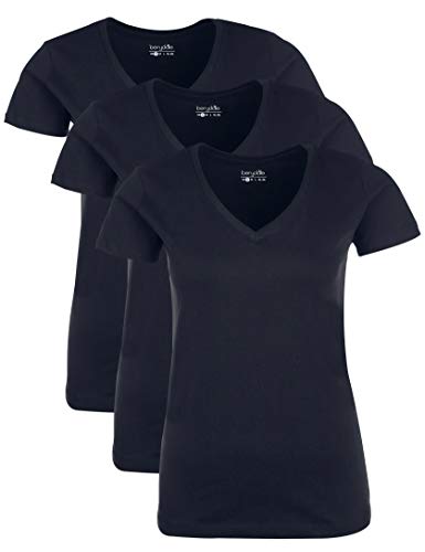berydale Damen T-Shirt für Sport & Freizeit mit V-Ausschnitt, Blau (3er Pack), XL