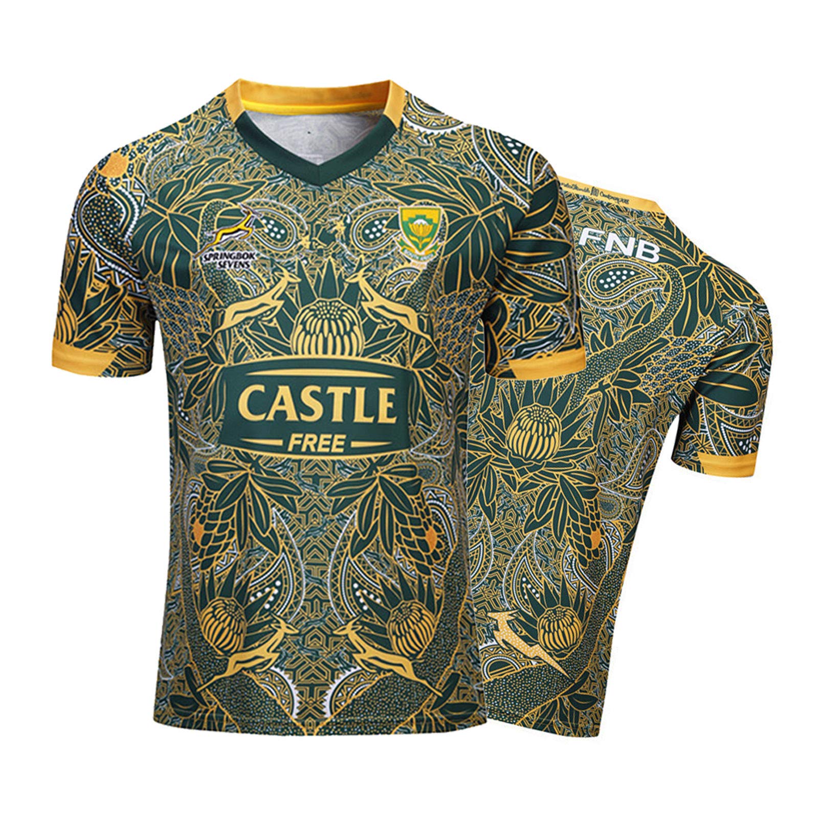 2019-20 Südafrika Springboks Rugby-Jersey, Herren-Weltmeisterschaft Baumwolljersey-Grafik-T-Shirt, Südafrika 100. Jubiläumsfußball Sportbekleidung L
