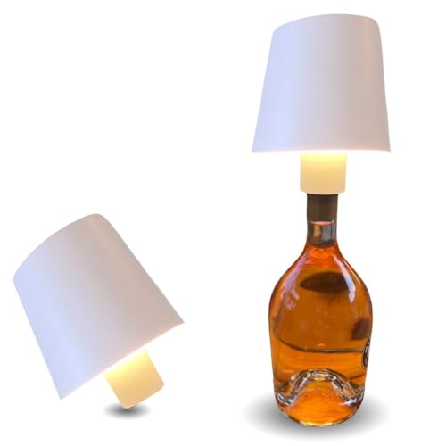 Bada Bing 2er Set LED Akku Touch Lampe weiß als Flaschenlicht - Deko Lampe als Aufsatz für Flaschen - dimmbar und wiederaufladbar - Tischlampe kabellos in warmweiß kaltweiß - Tischleuchte Haus Garten