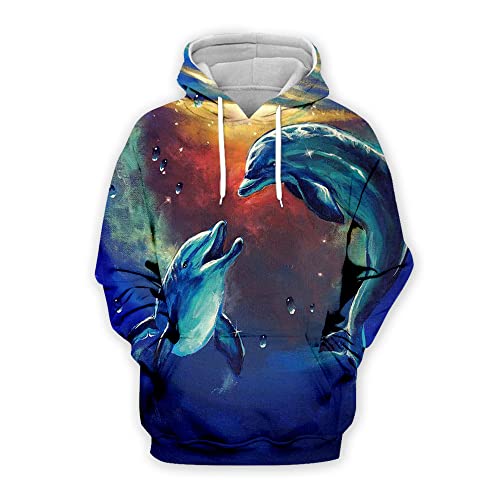 Jacke Herren Frühling Herbst Urban Mode 3D Delphin Druck Paaren Sweatshirt Lose Mit Tasche Täglich Party Casual Atmungsaktiv All-Match Herren Kapuzenpullover YWS-07 5XL