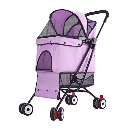 JHG Faltbare Pet Travel Spaziergänger Wagen, Hund Katze Kinderwagen Kinderwagen-Buggy Mit 4 Rädern, Schwenkräder Und Hinterradbremse (Color : Pink)