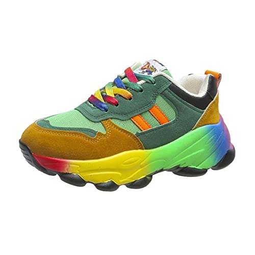 Regenbogen-Schuh-Trainer für Frauen, leichte Bunte Sportschuhe Straße Mode Dicke Sohle Laufen Turnschuhe (Color : Green, Size : 39 EU)