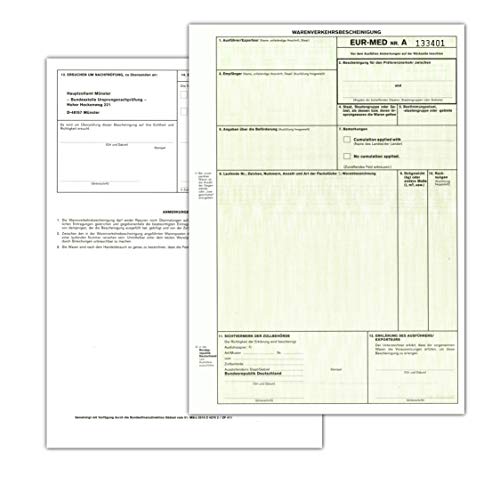 mashpaper EUR-MED Warenverkehrsbescheinigung Präferenznachweis für Laserdrucker 50 Stück