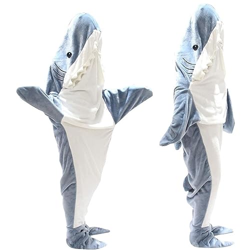 PLOTSAGE Hoodie Hai-Decke, Hai-Einteiler-Decke, für Erwachsene, superweich, gemütlich, Hai-Schlafsack, Jungen und Mädchen, Cosplay, Haifisch-Kostüm, Haifischschwanz, M