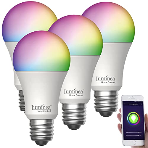 Luminea Home Control WlLAN-LED-Lampe E27: 4er-Set WLAN-LED-Lampe, E27, RGB-CCT, 11W (ersetzt 120W), 1.055lm, App (WiFi-LED E27)