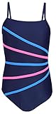 Aquarti Mädchen Badeanzug mit Spaghettiträgern Streifen, Farbe: Dunkelblau/Streifen Rosa Blau, Größe: 158