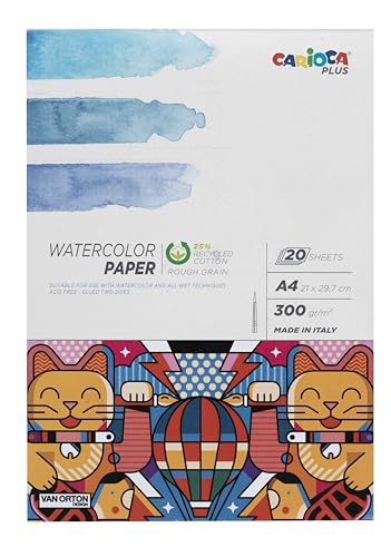 CARIOCA Plus I Watercolor Paper I sehr dickes Papier mit rauer Körnung I Format A4 I 20 Blatt I 300 g/m²