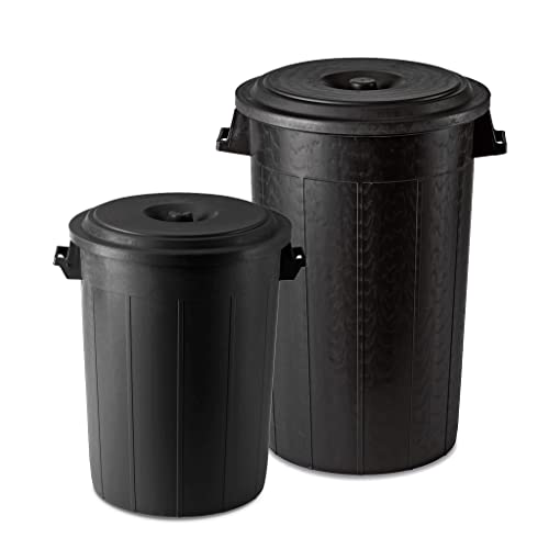 Kreher Abfalltonne Mülltonne Gartentonne in Schwarz mit Deckel aus Kunststoff. In verschiedenen Größen. Robust und Pflegeleicht! (70 Liter)