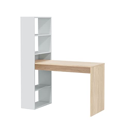 habeig Regal-Schreibtisch Arbeitstisch Spieltisch Bücherregal Büroschrank weiß, Kombi aus Schreibtisch und Regal 8314A