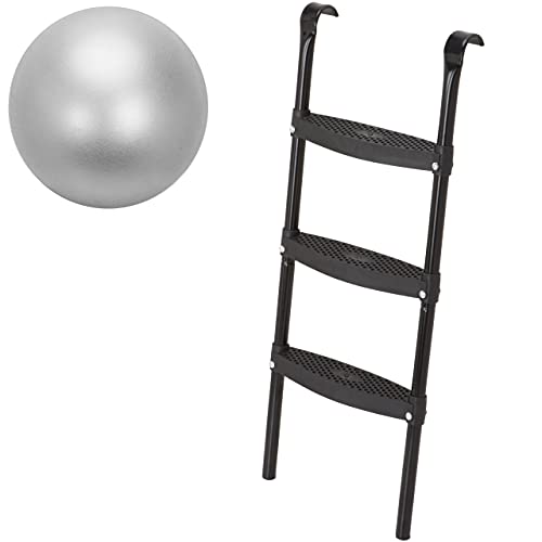 valuents Trampolin Leiter – schwarz – zum Einhängen – 86 cm hoch mit 3 extra Breiten Stufen +Plus: 1 Pilates/Yoga-Ball