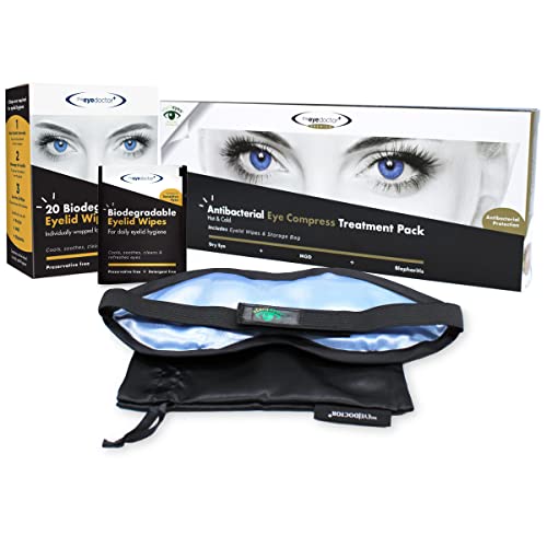 The Eye Doctor Premium-Behandlungsset – wiederverwendbare Kompresse für heiße kalte Augen & 80 x biologisch abbaubare Augenlidtücher für trockene Augen, Blepharitis & MGD – mikrowellenfeste Maske