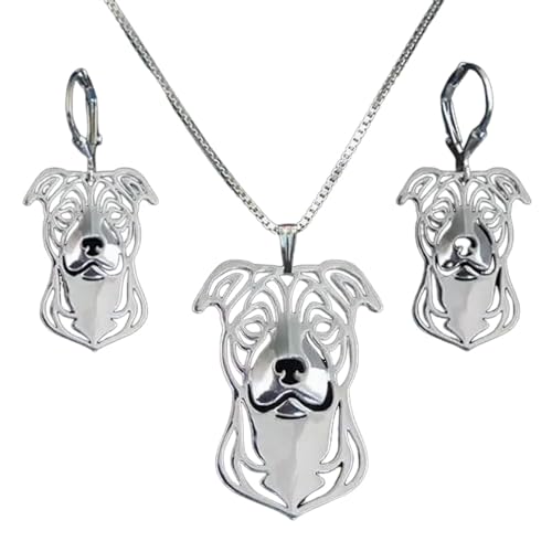 TWOMEM Halskette Anhänger Damen-Schmuckset für Hunde, Staffordshire-Bullterrier-Liebhaber Geburtstag Party Geschenk