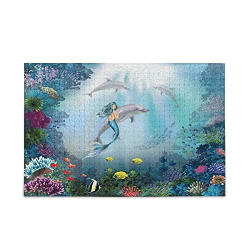 BIGJOKE Ozean Delphin Meerjungfrau Puzzles 1000 Teile für Erwachsene Holzpuzzle Lustiges Spiel für Teenager und Familie