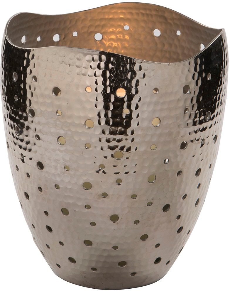 Fink Elias, Windlicht ohne Glas, Aluminium, vernickelt, silberfarben, H= 19 cm Ø 16,5 cm 147014