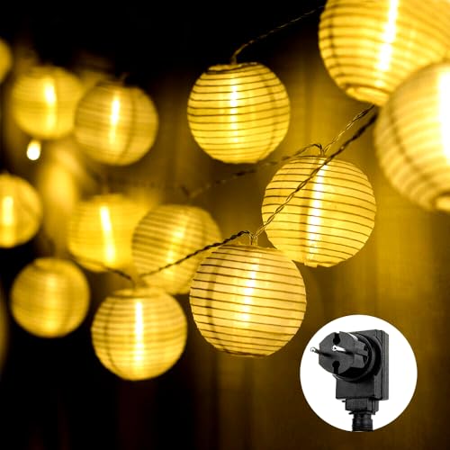 SALCAR 20m LED Lampion Lichterkette Außen, 80er LED Lichterketten Gartenlaterne Deko + 3m 31V Sicherheitsnetzteil - Warmweiß