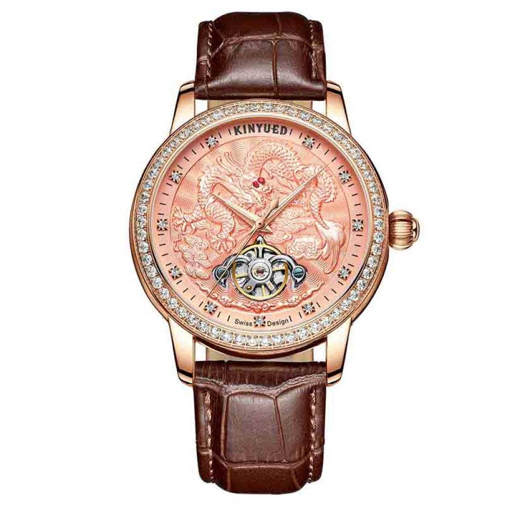 Armbanduhren,Kinyued Mechanische Uhren Automatik Tourbillion Skeleton Watch Edelstahl Wasserdicht, B