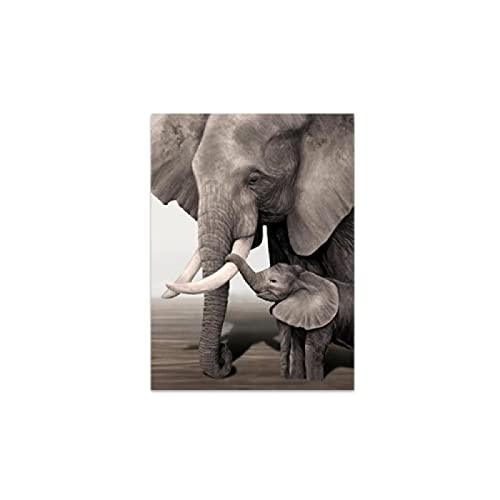 HONGC Druck auf Leinwand Tiere Elefantenbaby Elefant druckt   Poster Schwarz und Retro Weiß Leinwand Kunst Wand Dekoratives Bild für Wohnzimmer 60x80cm / 23,6"x 31,4" Kein Rahmen